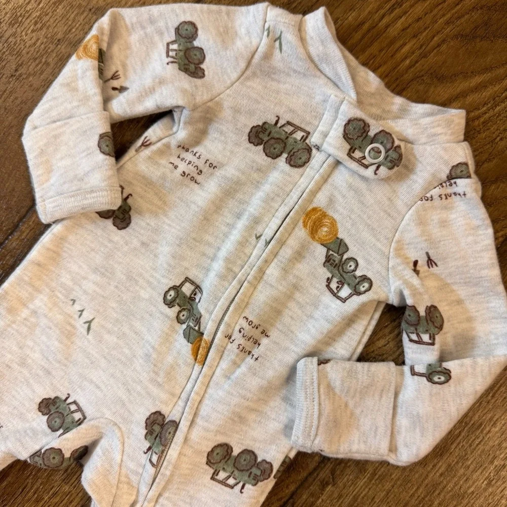 Carters Preemie Baby Boy Sleeper Tractor Outfit Zipper Thanks Helping Me Grow